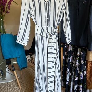 Zara Black and White Striped Long Sleeve Dress